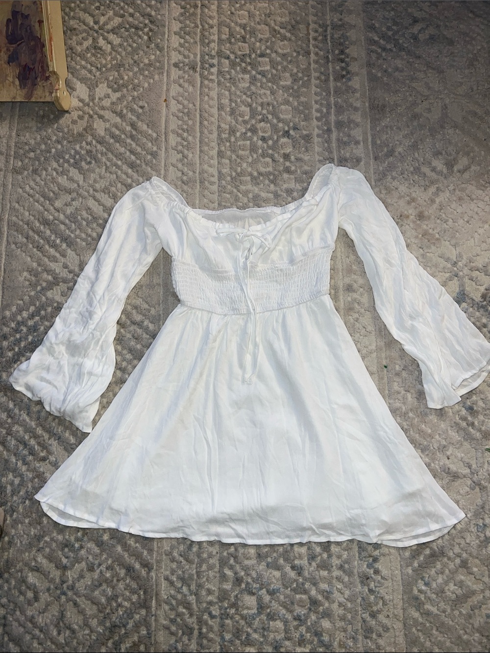 White Smocked Waist Peasant Dress